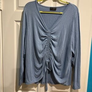 Lane Bryant long sleeve top gathered front plus 22 24 blue metallic